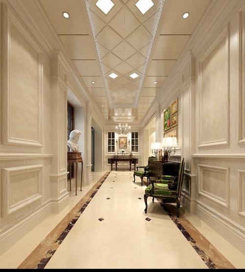 過道鋁扣板吊頂效果圖-過道頂鋁扣板半吊效果圖-鋁扣板大板吊頂過道效果圖